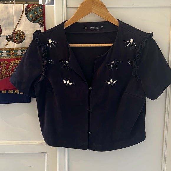 Zara Navy Blue Women's Sweater Crop Cardigan - Picture 2 of 11